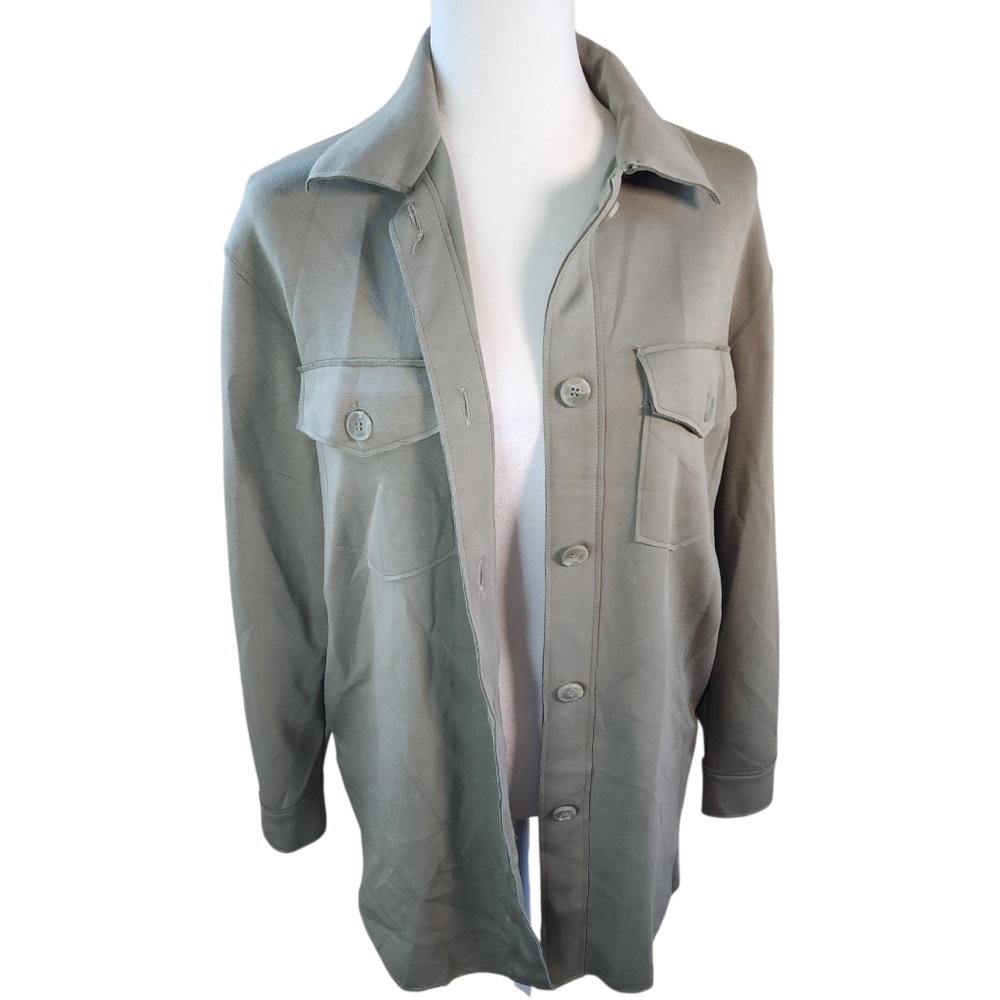 Joie Stretch Utility Shacket Button Down Olive Green Oversized Fit Size XS - Picture 7 of 16